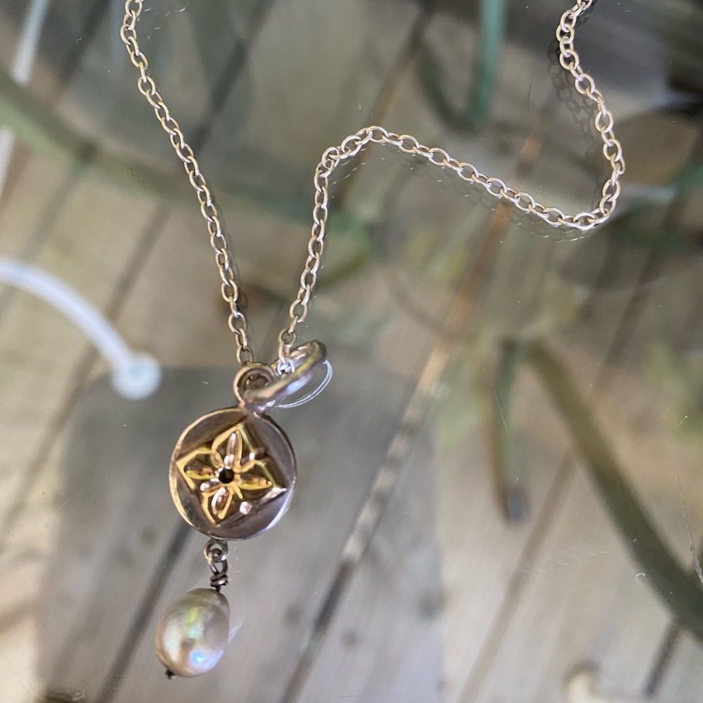 Bettina Duncan Yellow Gold Sterling Silver Black Pearl Necklace NEIMAN MARCUS